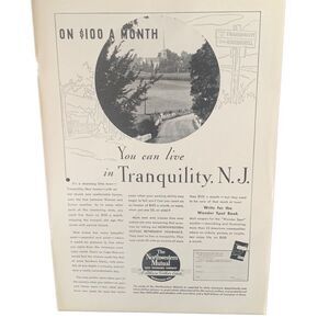 Vintage 1935 Northwestern Mutual Tranquility NJ Ad Advertisement